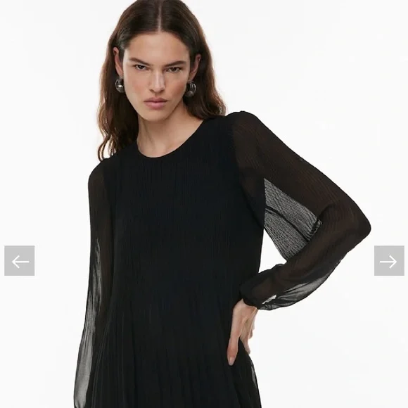 WILFRED Daydreamer Mini Dress Black Pleated Chiffon Long Sleeve L Aritzia - Picture 2 of 16